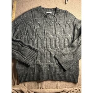 American Eagle XXL Gray Cable Knit Sweater Oversized Wide Cuff Cozy Cabin Lodge